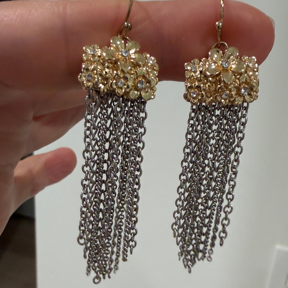 Gold Floral Fringe Drop Earrings - Women Jewelry